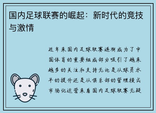 国内足球联赛的崛起：新时代的竞技与激情