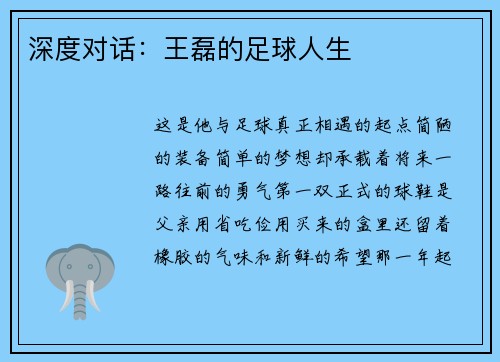 深度对话：王磊的足球人生