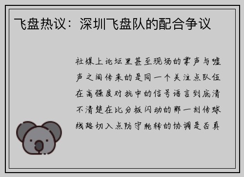 飞盘热议：深圳飞盘队的配合争议